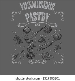 Black board vector illustrations of some pastries. They can also be used on light backgrounds.
