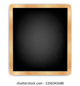 Black board vertical with wooden frame rubbed by dirty blackboard The menu for cafe and restaurant. Back to school.  Realistic style.isolated on white background vector illustration