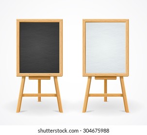 Black Board and White Set On Easel Front View Vector illustration