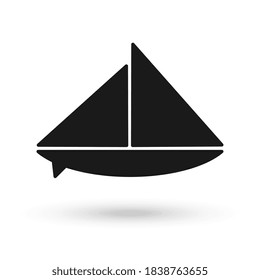 Black Boat flat vector icon. Logo for yacht club or ship modeling sport.