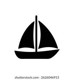 Black Boat Icon with Single Mast and Sails