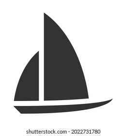 Black boat icon vector illustration isolated on white background. Silhouette of a sail boat on lateral view.