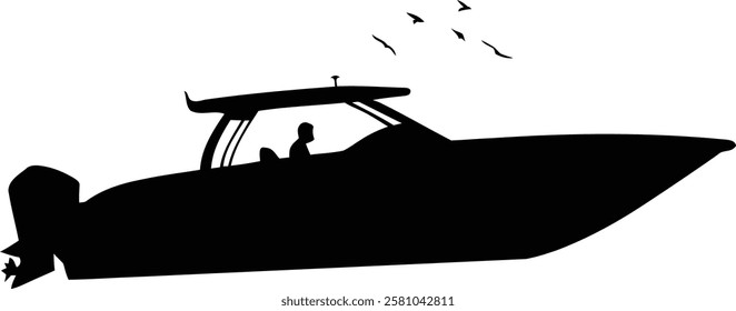 Black Boat Silhouette with Birds