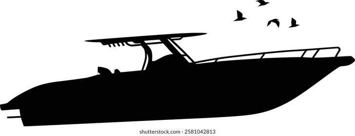 Black Boat Silhouette with Birds