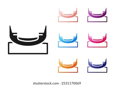 Black Boat swing icon isolated on white background. Childrens entertainment playground. Attraction riding ship, swinging boat. Amusement park. Set icons colorful. Vector