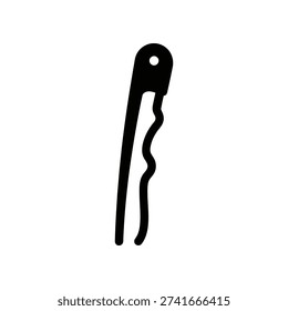 A black bobby pin with a wavy design and circular hole, isolated on a white background, ideal for beauty and fashion concepts.