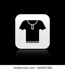 Black Body armor icon isolated on black background. Silver square button. Vector Illustration