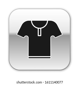 Black Body armor icon isolated on white background. Silver square button. Vector Illustration