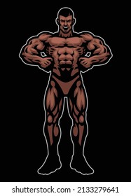 Black Bodybuilder Mascot Flexing His Muscle Body