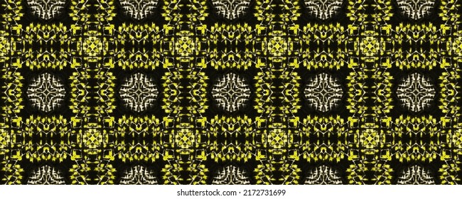 Patrón bohemio negro. Patrón de tinta nativa étnica. Vector de escrúpulos nativos. Resumen De La Impresión De Boho Art. Batik de la Línea Tribal de Oro. Patrón amarillo negro oscuro. Diseño Oscuro e Imparable. Étnica geométrica del arte