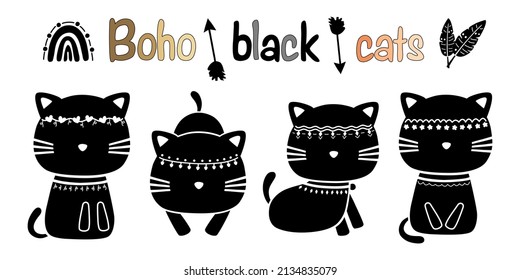 Black Boho Cats, simple design in black tone can be applied in a variety of applications such as T-shirt patterns, pillows, mugs, stickers, key chains, icon designs, printed fabrics, clothes kids