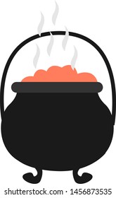 Caldera negra con sopa, ilustración, vector sobre fondo blanco