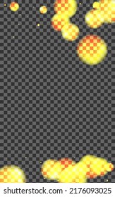 Black Bokeh Background Transparent Vector. Flare Neon Texture. Explosion Template. Yellow Dot Elegant Card. Blur Dust.
