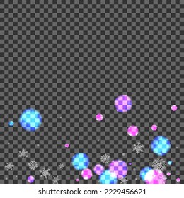 Black Bokeh Background Transparent Vector. Snowflakes Wonderland Frame. Pink Xmas. Gray Snowfall Elegant. Night Card.