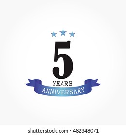 black bold anniversary logo vector with gradient blue stars and ribbon