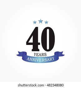 black bold anniversary logo vector with gradient blue stars and ribbon