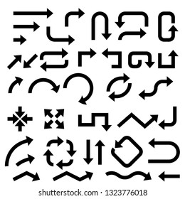 Black bold arrows. Set of symbols. Vector illustration isolated on white background