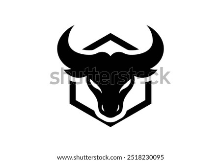 Black Bold Bull Silhouette in Hexagonal Logo on White Background