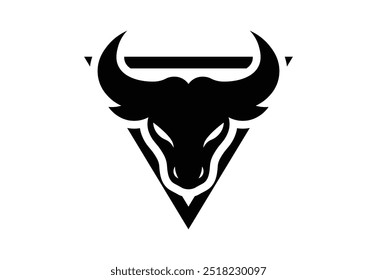 Black Bold Bull Silhouette in Triangle Logo on White Background