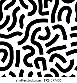 Black bold curved lines isolated on white background. Monochrome geometric seamless pattern. Vector flat graphic illustration. Texture.
