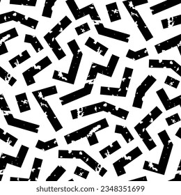 Black bold curves shabby grungy lines isolated on white background. Monochrome geometric seamless pattern. Vector simple flat graphic illustration. Texture.