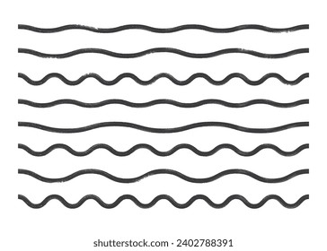 Black bold grunge wavy lines. Abstract zigzag textured brush wave strokes.