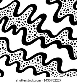 black bold handdrawn ink wavy lines, chaotic bubbled on white. seamless vector pattern