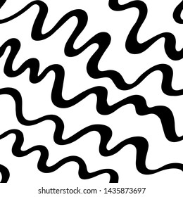 black bold handdrawn ink wavy lines on white. seamless vector pattern