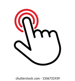 Black bold line hand clicking symbol isolated on white background.