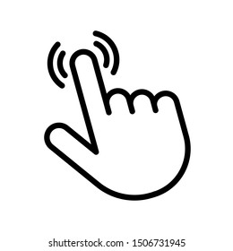 Black bold line hand clicking symbol isolated on white background.