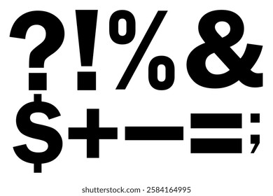 Black bold mathematical and punctuation symbols, including question mark, exclamation mark, percentage, dollar, and ampersand.