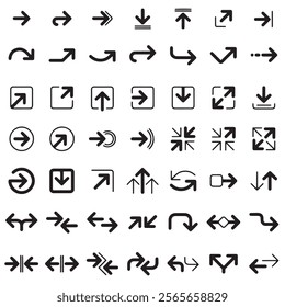 Black bold simple arrows and arrow combination. Web icons. Vector illustration isolated on white background