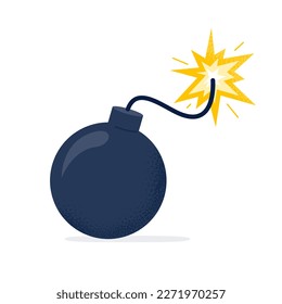 Schwarze Bombe mit brennendem Schlag. Explosion entwickelt und Waffe. Vektorgrafik einzeln auf weißem Hintergrund.