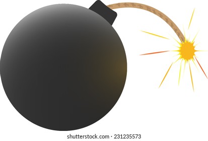 Black bomb with burning wick. Vector Illustration isolated