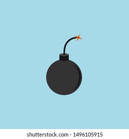 Black bomb icon, flat design, on the blue background.