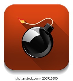 black bomb icon With long shadow over app button