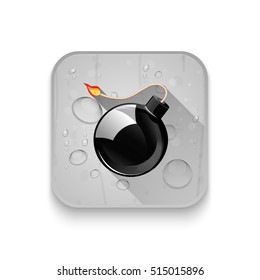 black bomb icon With long shadow over app button