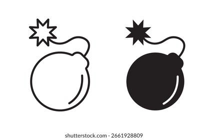 black bomb icon set. bomb line and glyph icon. bomb explosion icon sign vector.