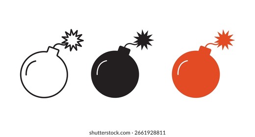 conjunto de ícones de bomba preta. conjunto de ícones de linha de bomba, glifo e cor. ícone de explosão de bomba sinal vetor.