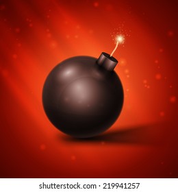 Black Bomb On Red Background
