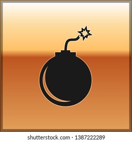 Black Bomb ready to explode icon isolated on gold background. Vector Illustration