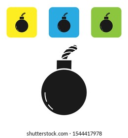Black Bomb ready to explode icon isolated on white background. Set icons colorful square buttons. Vector Illustration
