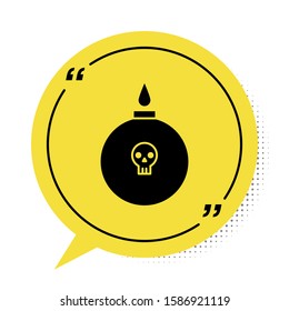 Black Bomb ready to explode icon isolated on white background. Yellow speech bubble symbol. Vector Illustration