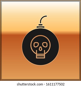 Black Bomb ready to explode icon isolated on gold background. Happy Halloween party.  Vector Illustration