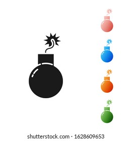 Black Bomb ready to explode icon isolated on white background. Set icons colorful. Vector Illustration