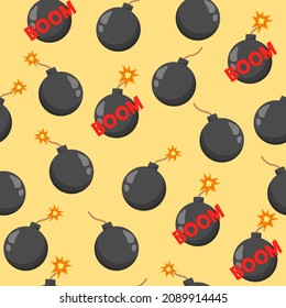 Schwarze Bombe nahtloses Muster. Flache Vektorgrafik