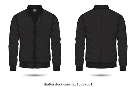 Black bomber jacket mockup front and back view