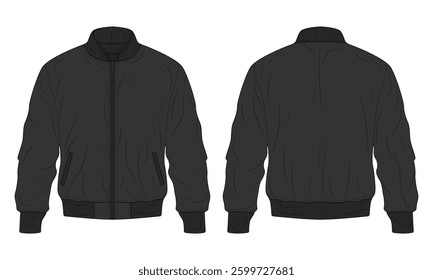 Black bomber jacket template front and back view