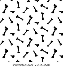 Black bones silhouette on white seamless pattern. Spooky design for Halloween. Background for card, wrapping, packing. Vector illustration.
