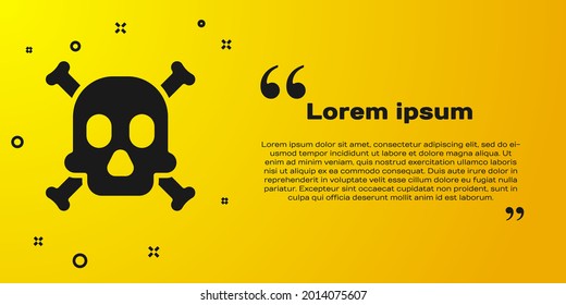 Black Bones and skull as a sign of toxicity warning icon isolated on yellow background.  Vector